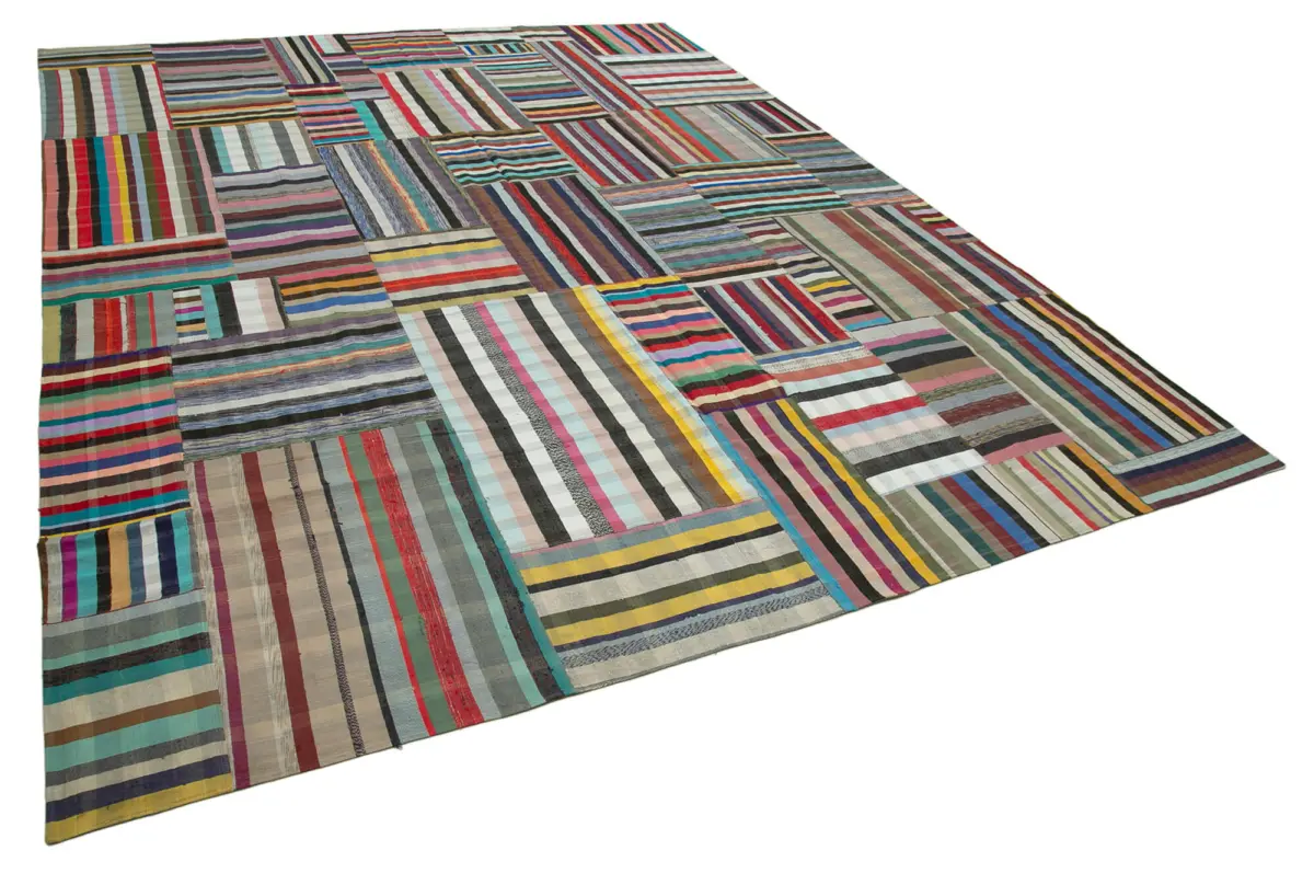 Chaput Patchwork Multi Renk Pamuk Üzerine Yün El Dokuma Kilim-357x457 - Görsel 2