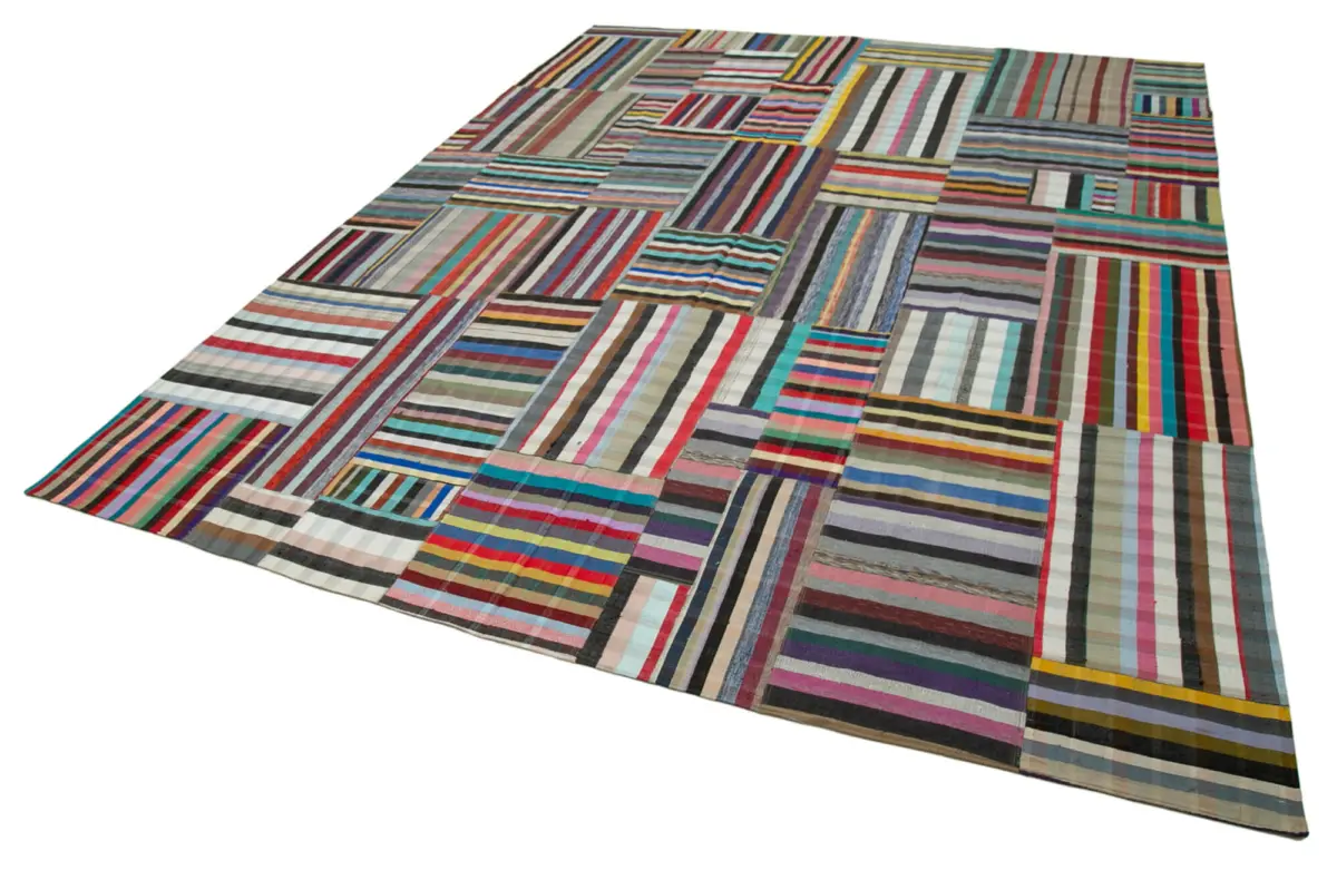 Chaput Patchwork Multi Renk Pamuk Üzerine Yün El Dokuma Kilim-357x457 - Görsel 3