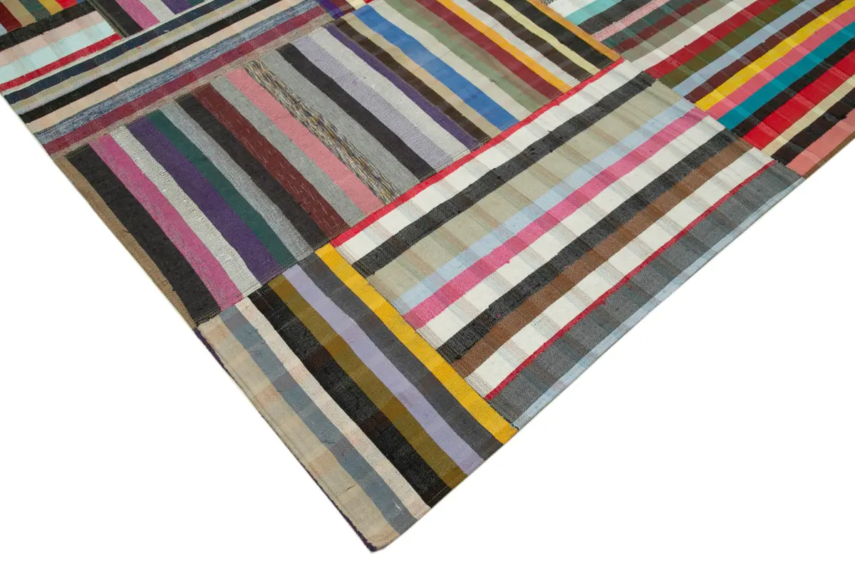 Chaput Patchwork Multi Renk Pamuk Üzerine Yün El Dokuma Kilim-357x457 - Görsel 4