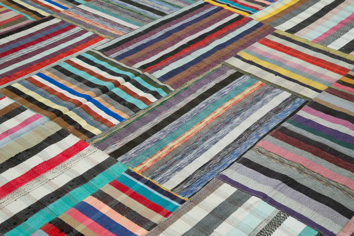 Chaput Patchwork Multi Renk Pamuk Üzerine Yün El Dokuma Kilim-357x457 - Görsel 5
