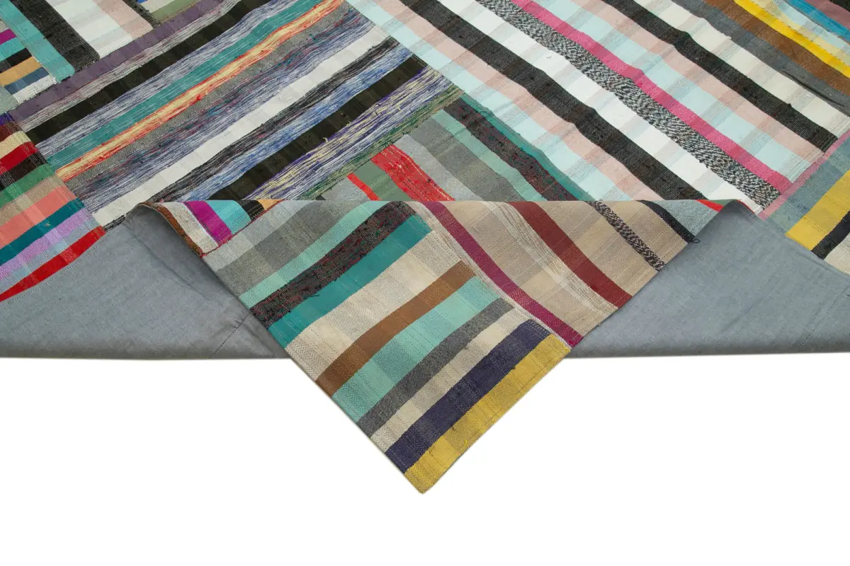 Chaput Patchwork Multi Renk Pamuk Üzerine Yün El Dokuma Kilim-357x457 - Görsel 6