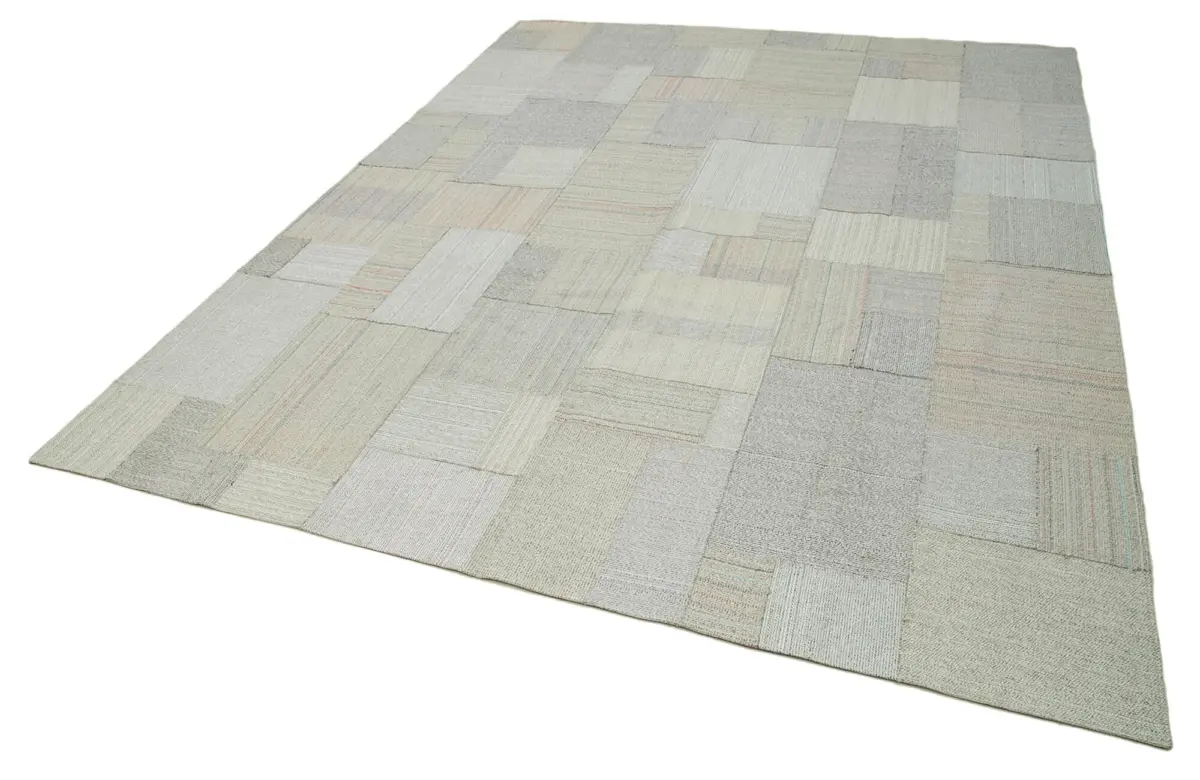 Chaput Patchwork Bej Renk Pamuk Üzerine Yün El Dokuma Kilim-316x408 - Görsel 3