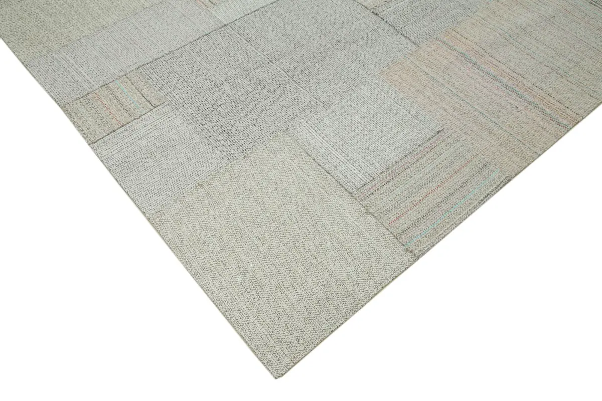 Chaput Patchwork Bej Renk Pamuk Üzerine Yün El Dokuma Kilim-316x408 - Görsel 4