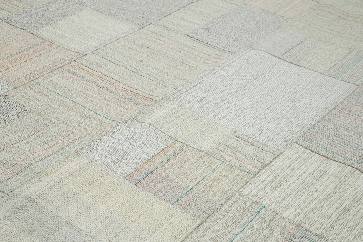 Chaput Patchwork Bej Renk Pamuk Üzerine Yün El Dokuma Kilim-316x408 - Görsel 5