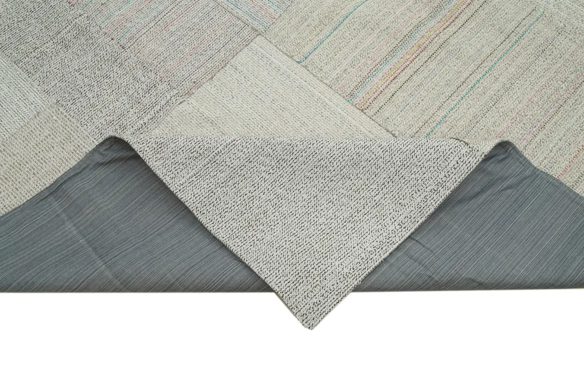 Chaput Patchwork Bej Renk Pamuk Üzerine Yün El Dokuma Kilim-316x408 - Görsel 6