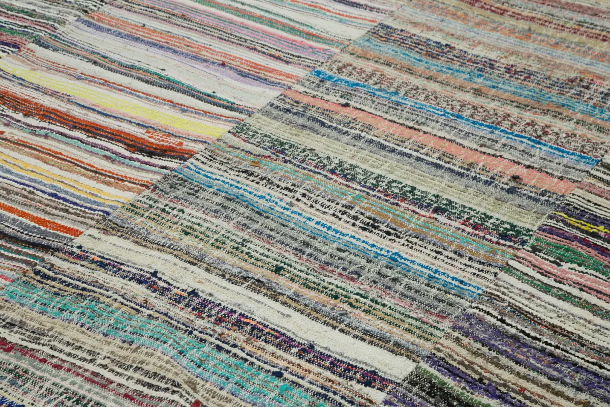 Chaput Patchwork Multi Renk Pamuk Üzerine Yün El Dokuma Kilim-276x386 - Görsel 5
