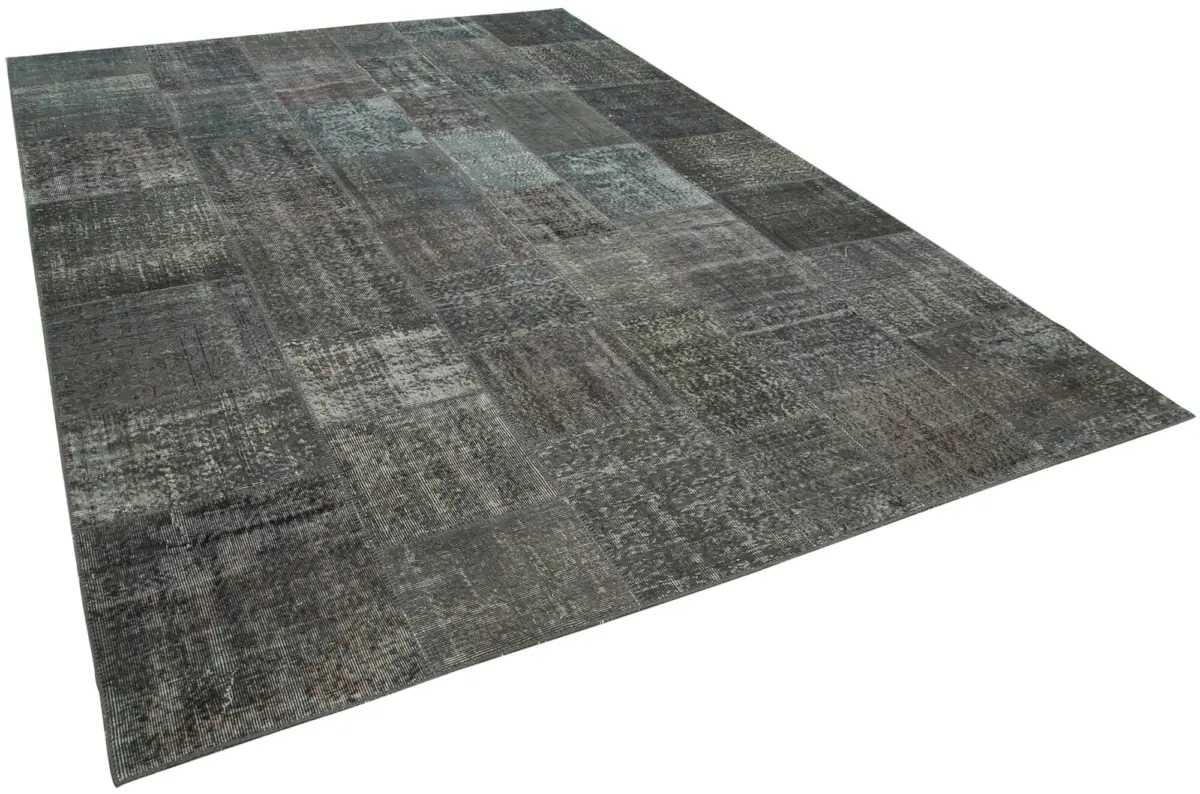 Patchwork Gri Pamuk Üzerine Yün El Dokuma Kilim-246x350 - Görsel 2