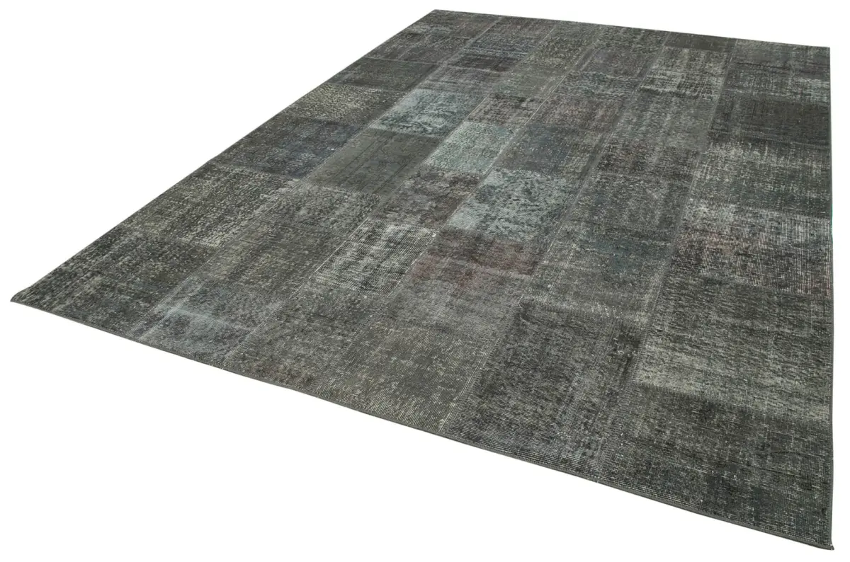 Patchwork Gri Pamuk Üzerine Yün El Dokuma Kilim-246x350 - Görsel 3