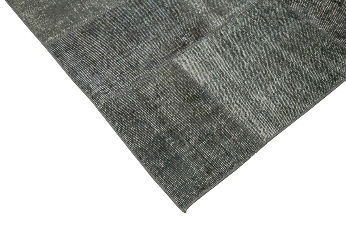 Patchwork Gri Pamuk Üzerine Yün El Dokuma Kilim-246x350 - Görsel 4