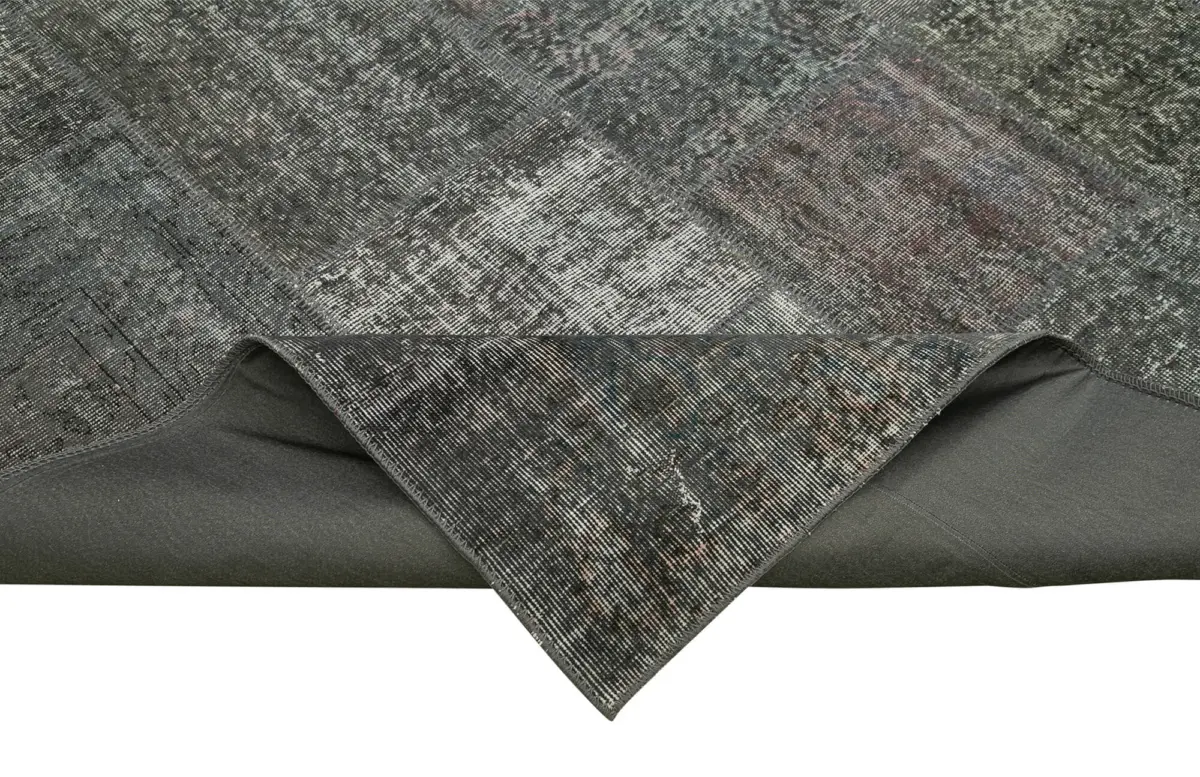 Patchwork Gri Pamuk Üzerine Yün El Dokuma Kilim-246x350 - Görsel 6
