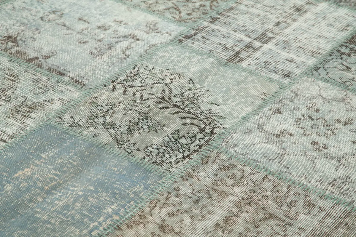 Patchwork Mavi Pamuk Üzerine Yün El Dokuma Kilim-250x350 - Görsel 5