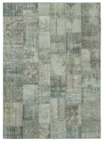 Patchwork Mavi Pamuk Üzerine Yün El Dokuma Kilim-250x350