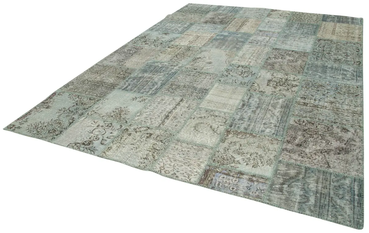 Patchwork Mavi Pamuk Üzerine Yün El Dokuma Kilim-250x350 - Görsel 3