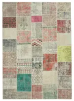 Patchwork Multi Pamuk Üzerine Yün El Dokuma Kilim-249x351