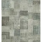 Patchwork Gri Pamuk Üzerine Yün El Dokuma Kilim-252x350