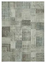 Patchwork Gri Pamuk Üzerine Yün El Dokuma Kilim-252x350