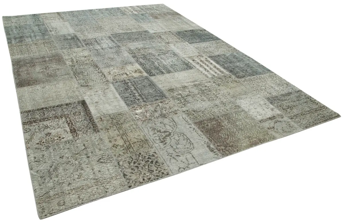 Patchwork Gri Pamuk Üzerine Yün El Dokuma Kilim-252x350 - Görsel 2