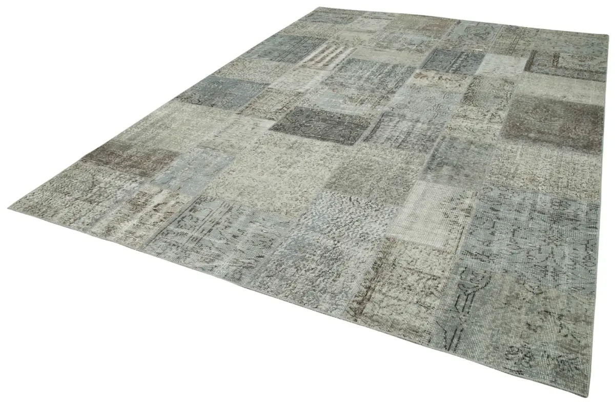 Patchwork Gri Pamuk Üzerine Yün El Dokuma Kilim-252x350 - Görsel 3