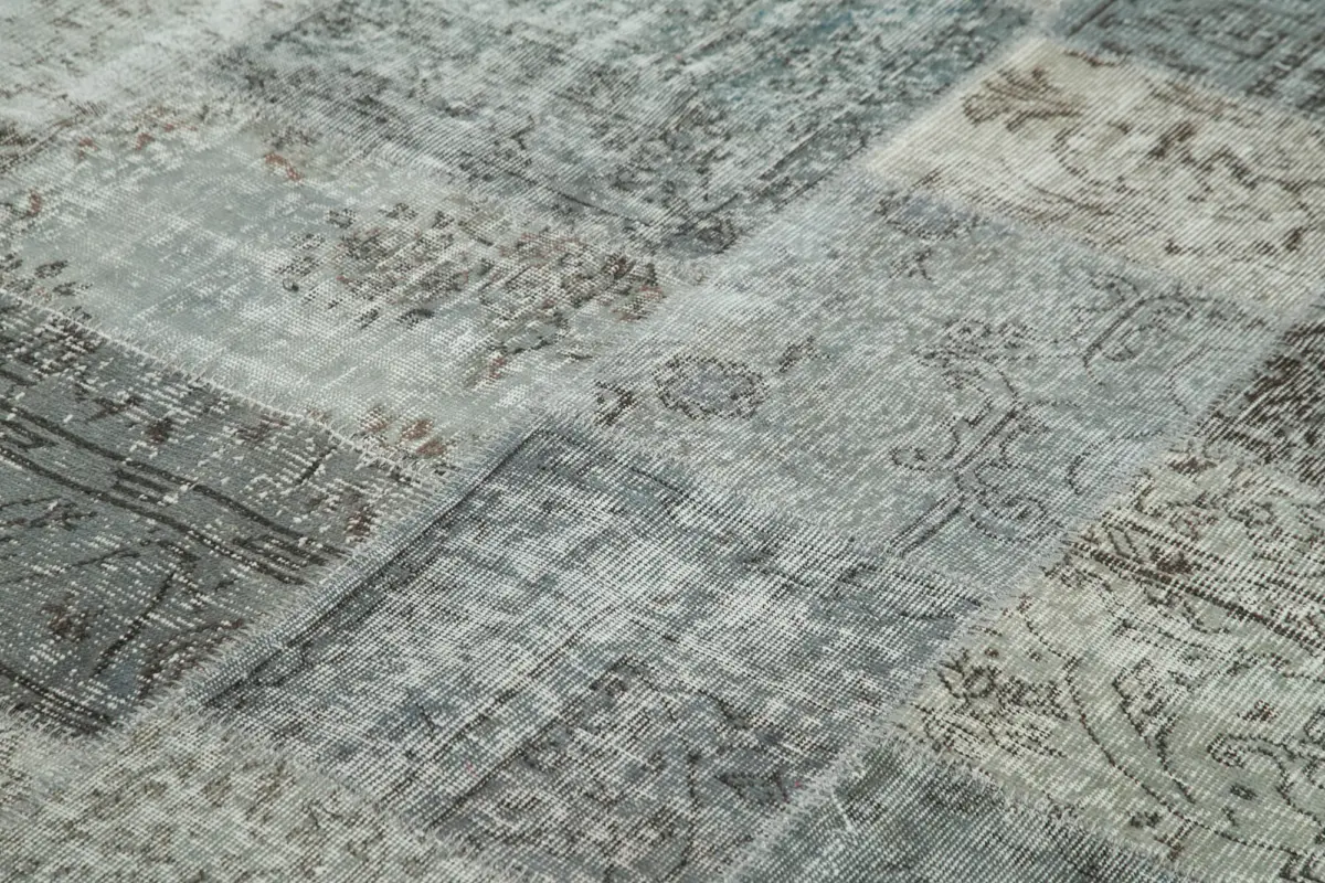 Patchwork Gri Pamuk Üzerine Yün El Dokuma Kilim-252x350 - Görsel 5