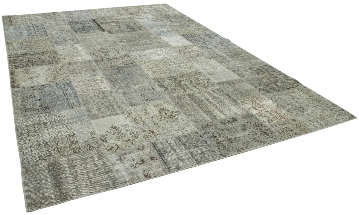 Patchwork Gri Pamuk Üzerine Yün El Dokuma Kilim-250x350 - Görsel 2