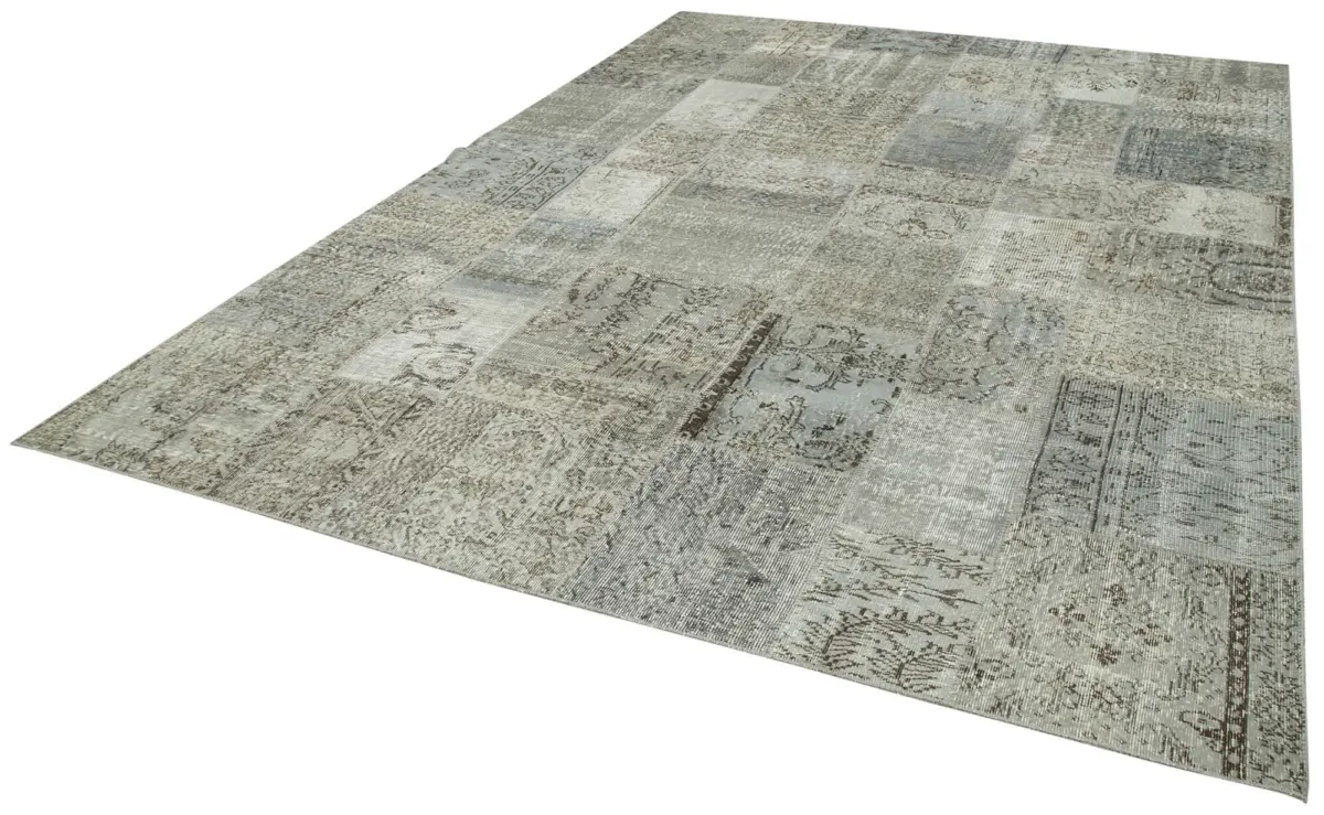 Patchwork Gri Pamuk Üzerine Yün El Dokuma Kilim-250x350 - Görsel 3