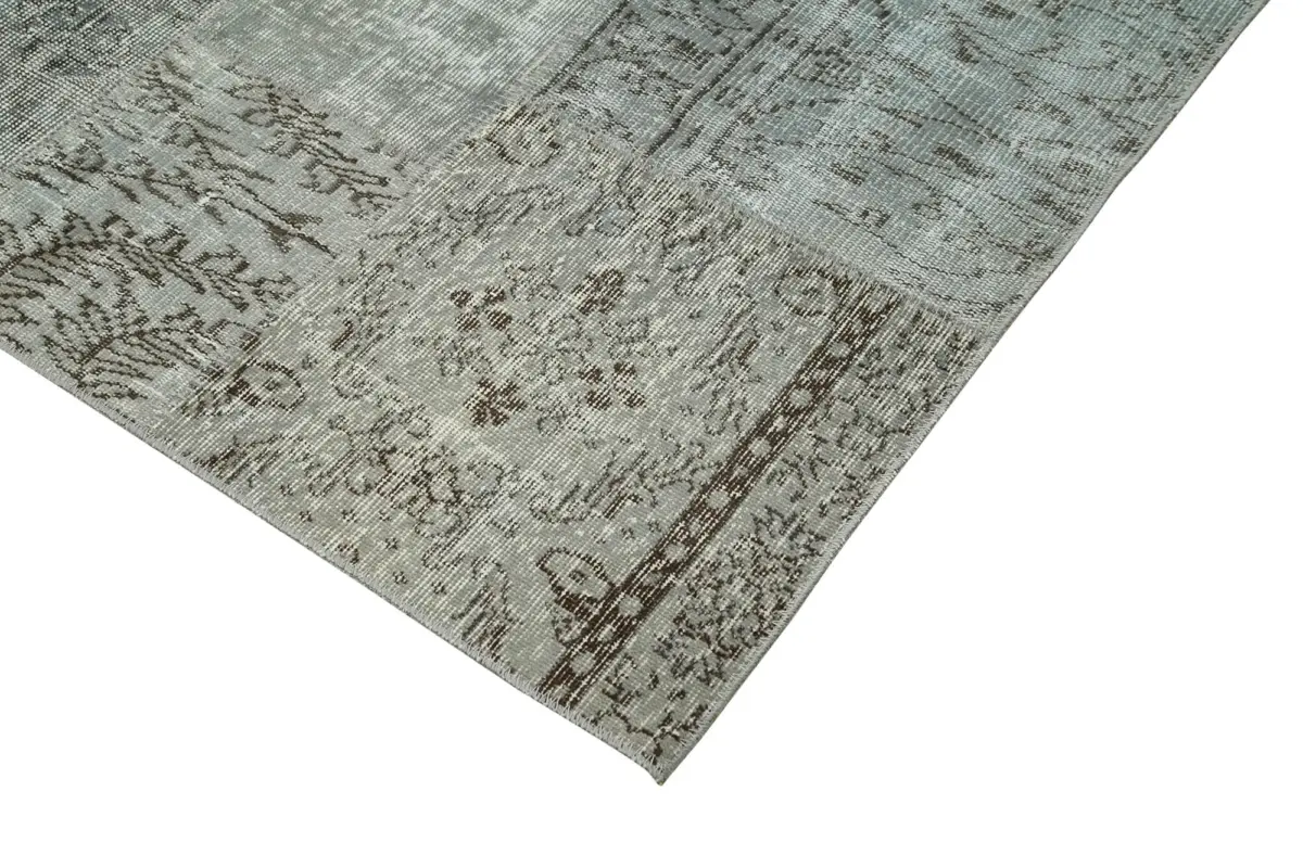 Patchwork Gri Pamuk Üzerine Yün El Dokuma Kilim-250x350 - Görsel 4
