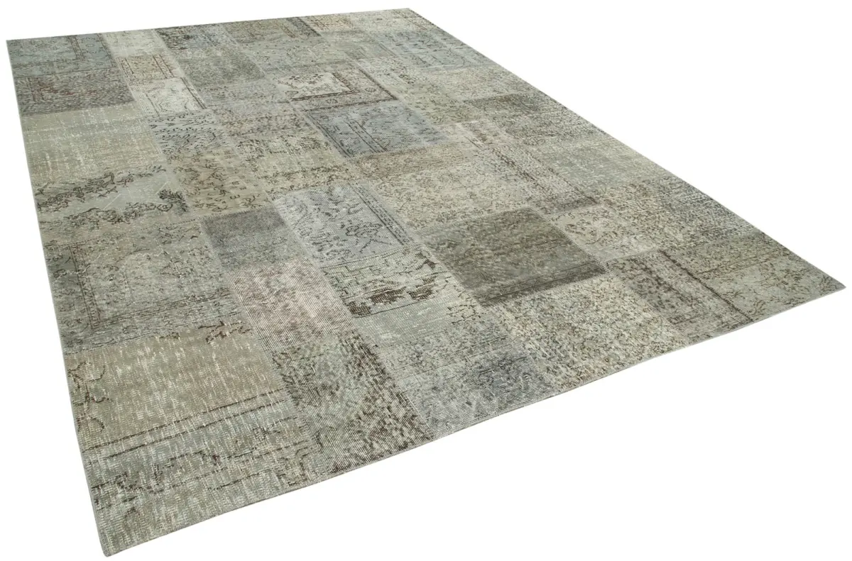 Patchwork Gri Pamuk Üzerine Yün El Dokuma Kilim-250x350 - Görsel 2