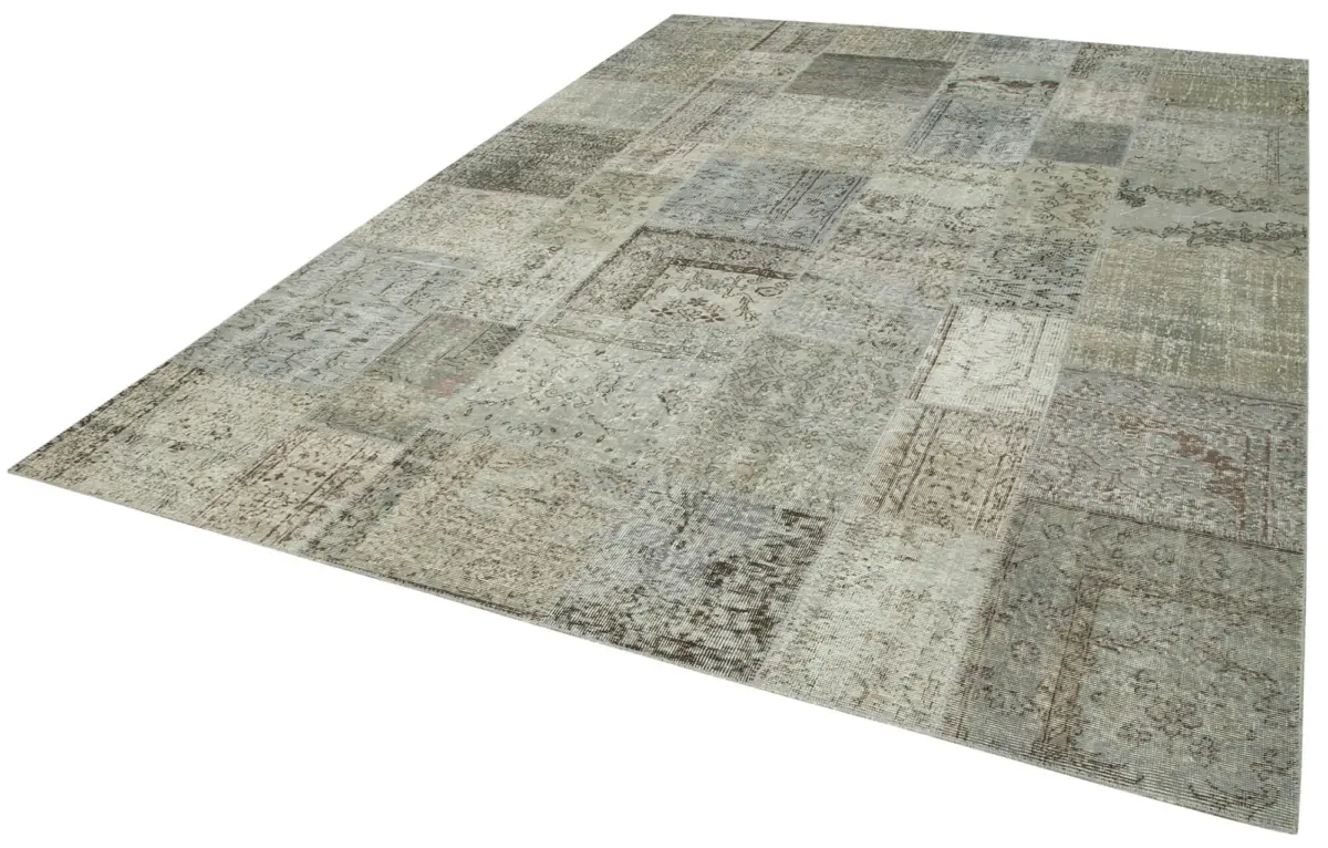 Patchwork Gri Pamuk Üzerine Yün El Dokuma Kilim-250x350 - Görsel 3