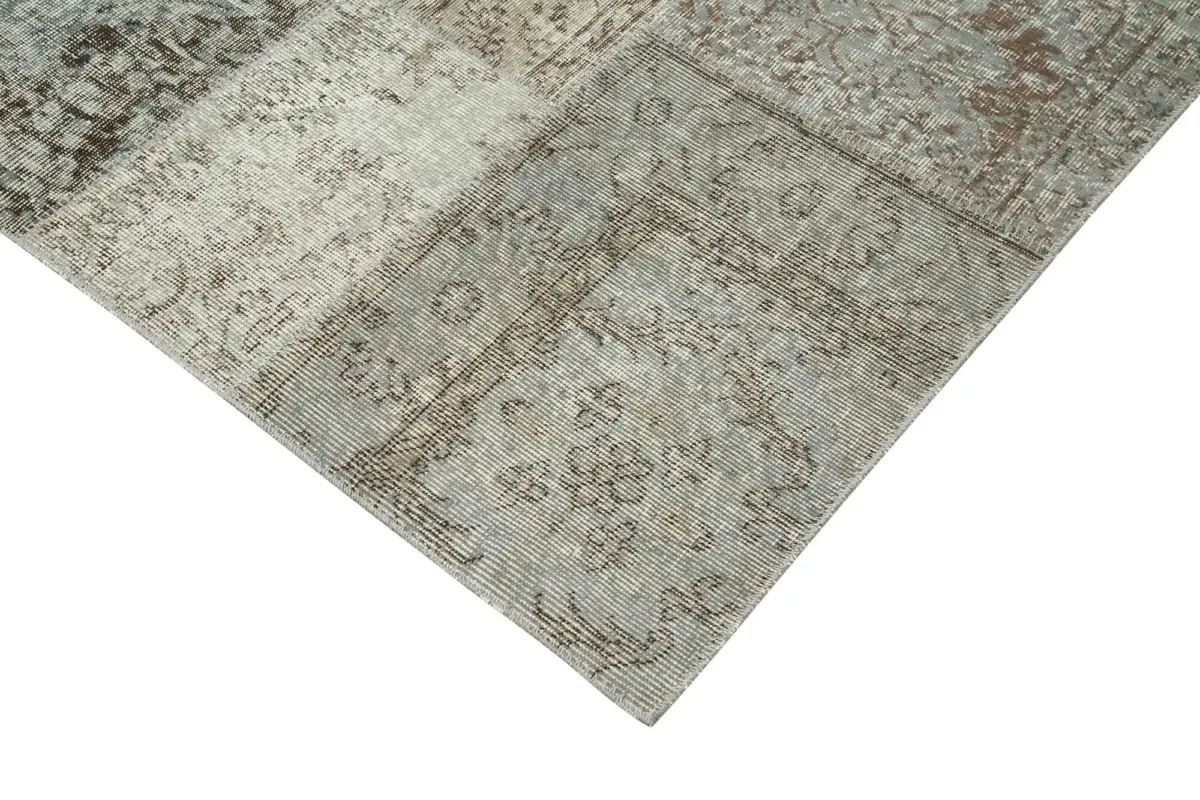 Patchwork Gri Pamuk Üzerine Yün El Dokuma Kilim-250x350 - Görsel 4
