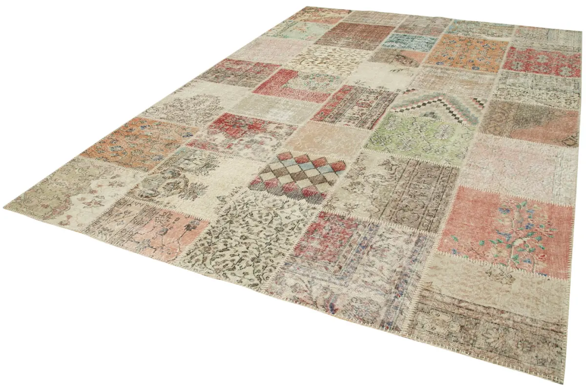 Patchwork Multi Pamuk Üzerine Yün El Dokuma Kilim-250x353 - Görsel 3