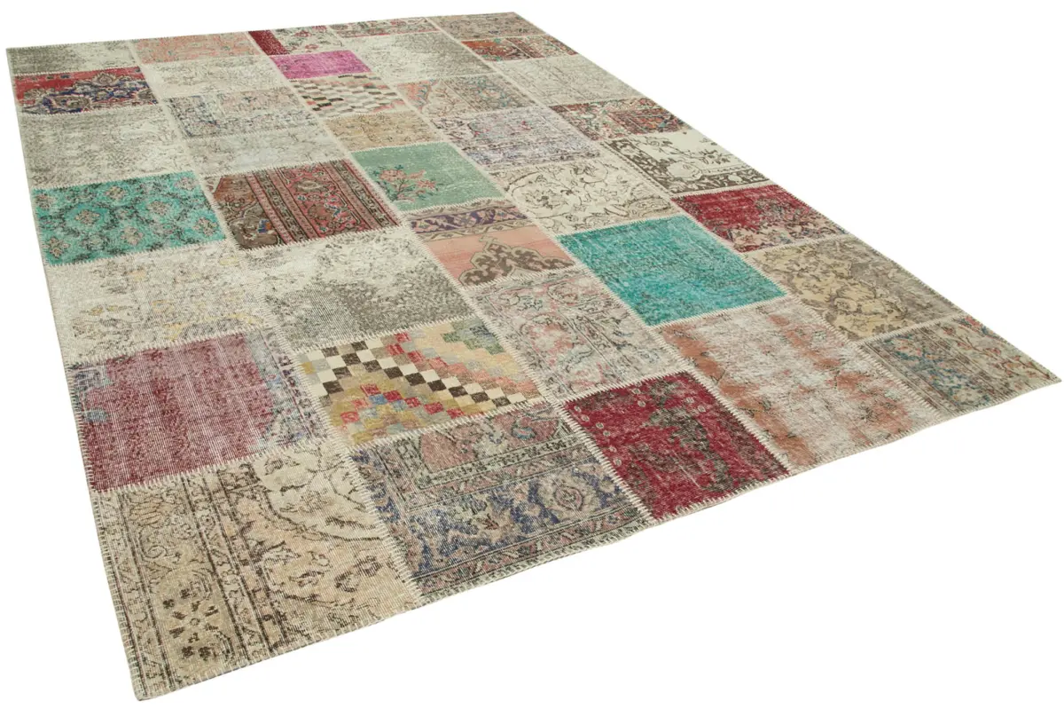 Patchwork Multi Pamuk Üzerine Yün El Dokuma Kilim-250x350 - Görsel 2