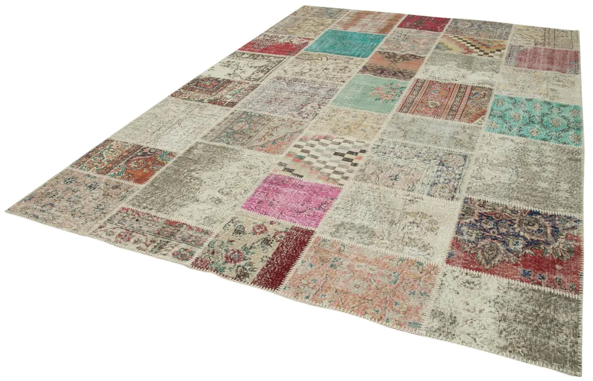 Patchwork Multi Pamuk Üzerine Yün El Dokuma Kilim-250x350 - Görsel 3