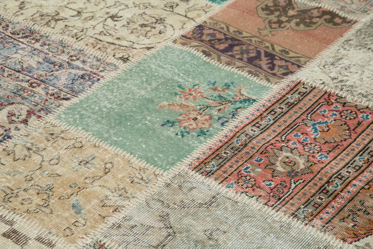 Patchwork Multi Pamuk Üzerine Yün El Dokuma Kilim-250x350 - Görsel 5