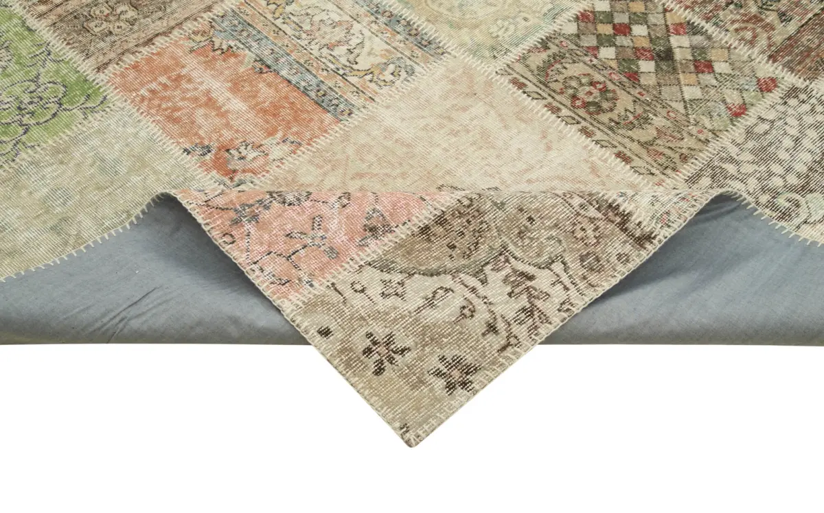 Patchwork Multi Pamuk Üzerine Yün El Dokuma Kilim-250x350 - Görsel 6