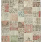 Patchwork Multi Pamuk Üzerine Yün El Dokuma Kilim-249x350