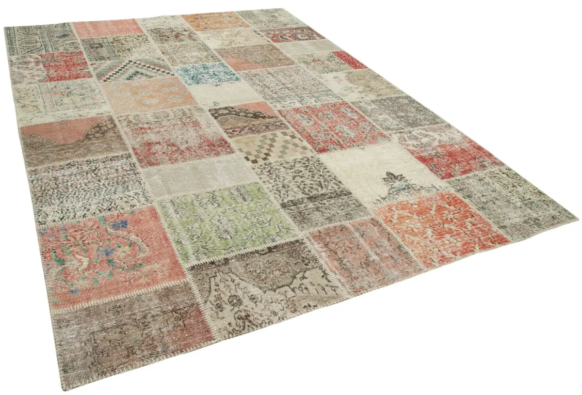 Patchwork Multi Pamuk Üzerine Yün El Dokuma Kilim-249x350 - Görsel 2
