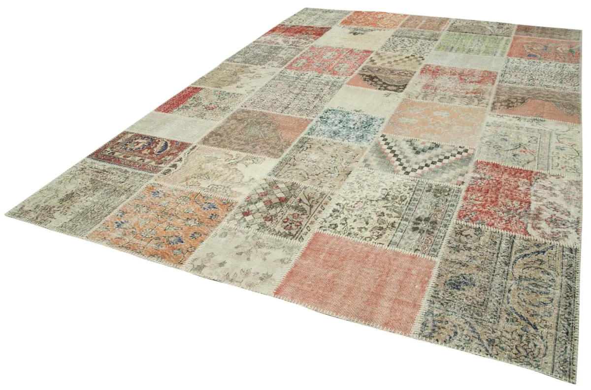 Patchwork Multi Pamuk Üzerine Yün El Dokuma Kilim-249x350 - Görsel 3