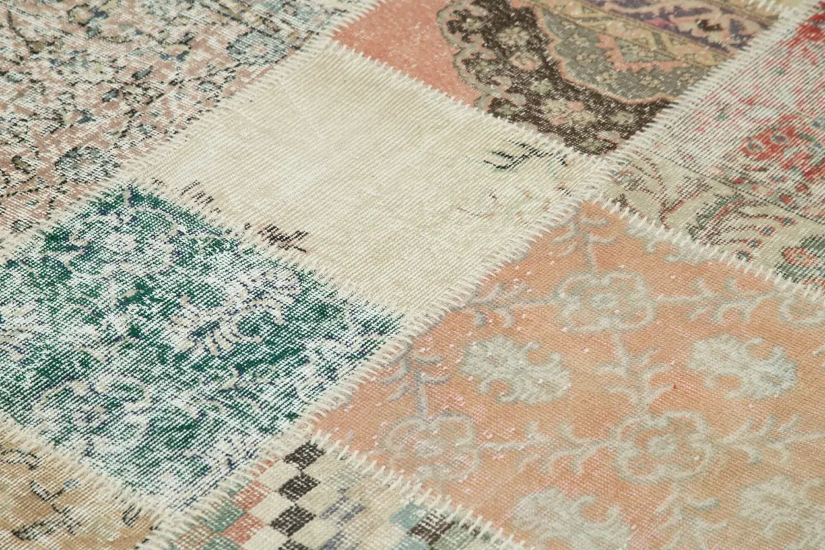 Patchwork Multi Pamuk Üzerine Yün El Dokuma Kilim-249x350 - Görsel 5