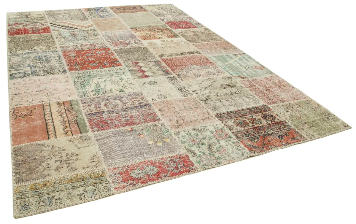 Patchwork Multi Pamuk Üzerine Yün El Dokuma Kilim-246x350 - Görsel 2
