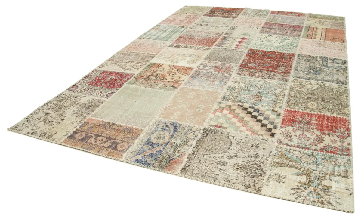 Patchwork Multi Pamuk Üzerine Yün El Dokuma Kilim-246x350 - Görsel 3