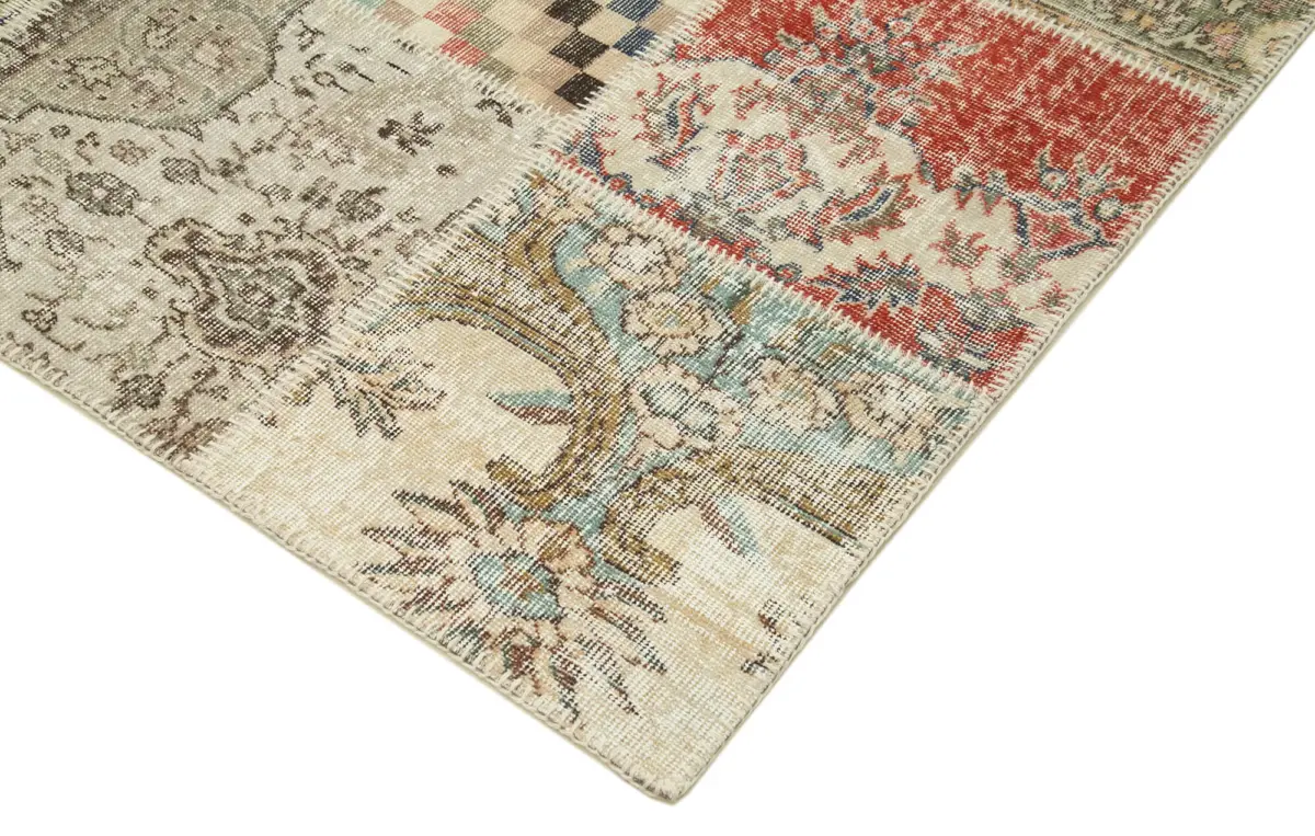 Patchwork Multi Pamuk Üzerine Yün El Dokuma Kilim-246x350 - Görsel 4