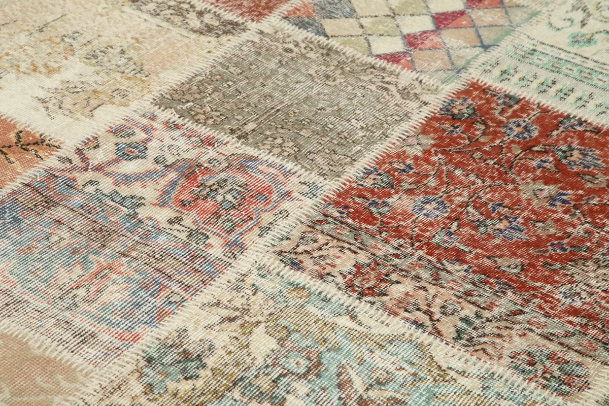 Patchwork Multi Pamuk Üzerine Yün El Dokuma Kilim-246x350 - Görsel 5