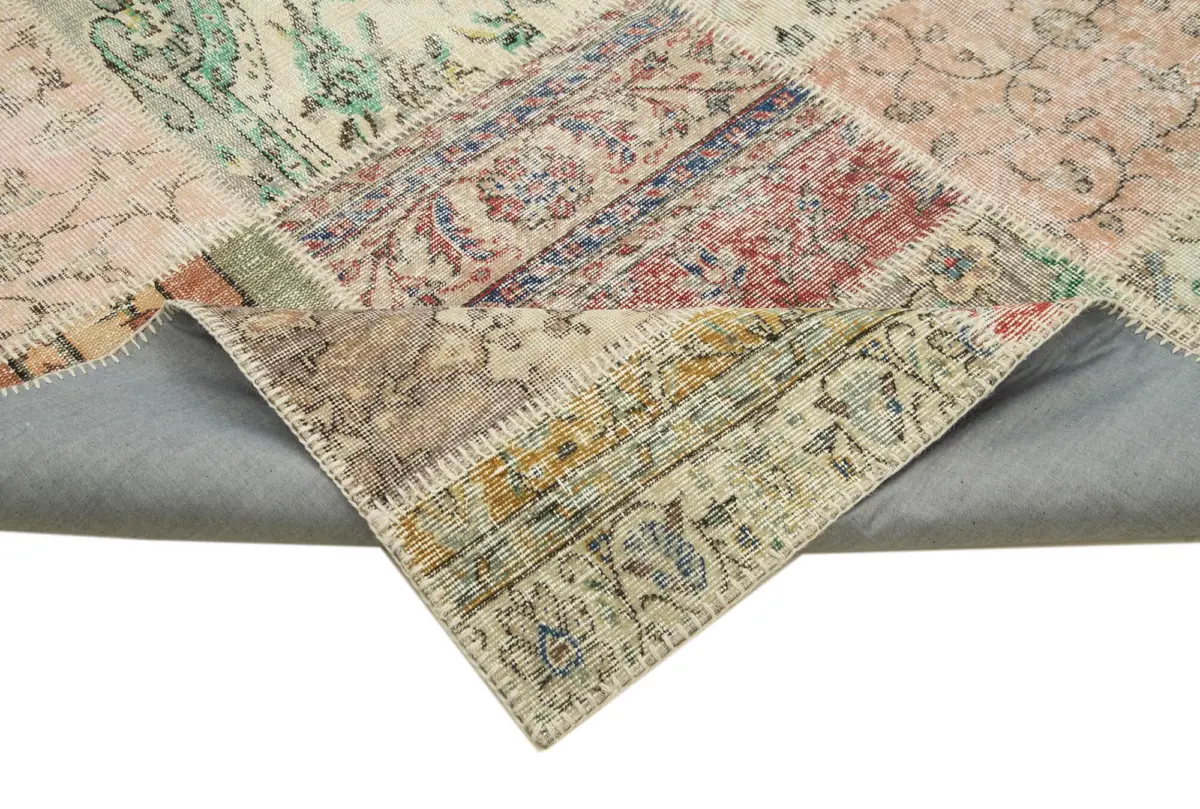 Patchwork Multi Pamuk Üzerine Yün El Dokuma Kilim-246x350 - Görsel 6
