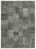 Patchwork Gri Pamuk Üzerine Yün El Dokuma Kilim-247x350