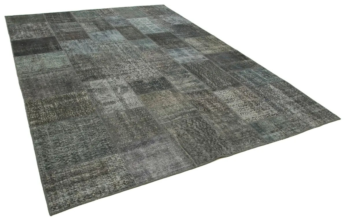 Patchwork Gri Pamuk Üzerine Yün El Dokuma Kilim-247x350 - Görsel 2