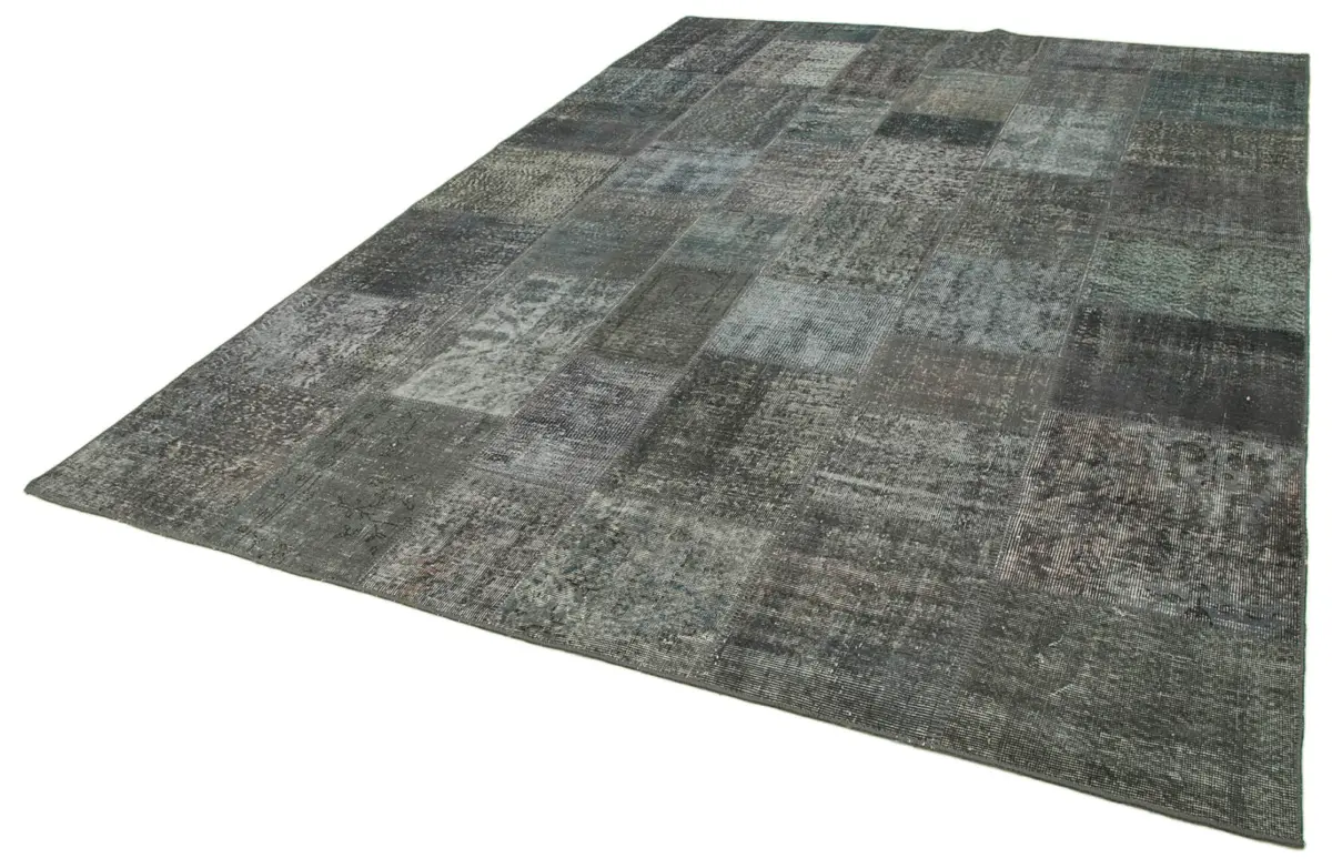 Patchwork Gri Pamuk Üzerine Yün El Dokuma Kilim-247x350 - Görsel 3