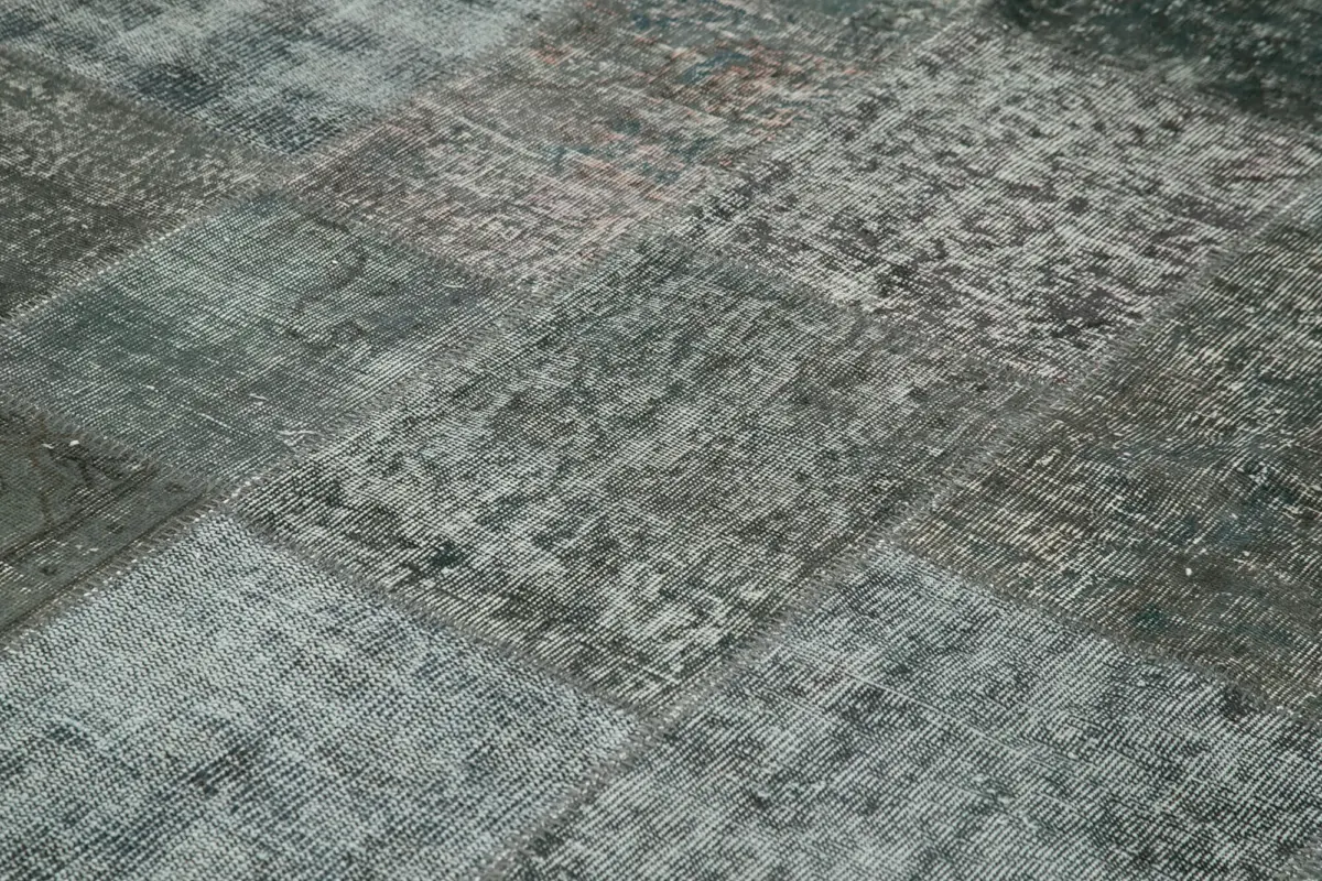 Patchwork Gri Pamuk Üzerine Yün El Dokuma Kilim-247x350 - Görsel 5