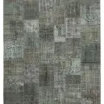 Patchwork Gri Pamuk Üzerine Yün El Dokuma Kilim-247x350