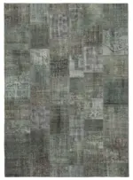 Patchwork Gri Pamuk Üzerine Yün El Dokuma Kilim-247x350