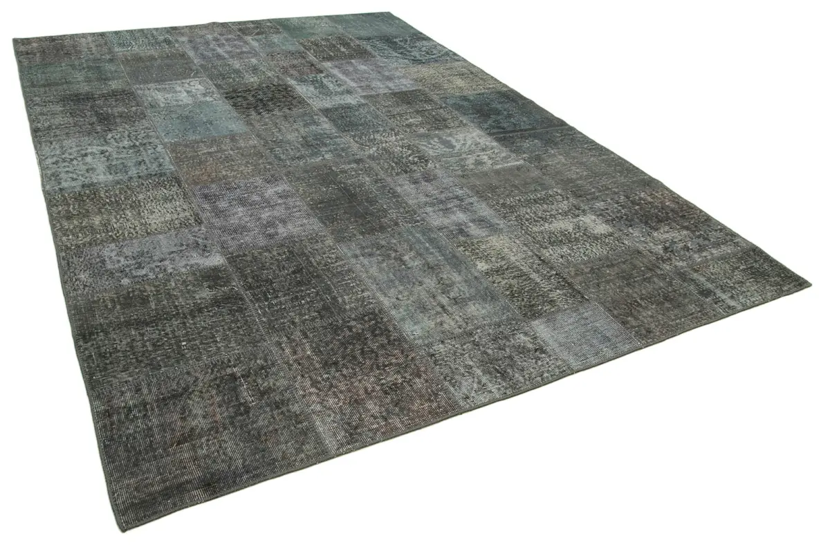 Patchwork Gri Pamuk Üzerine Yün El Dokuma Kilim-247x350 - Görsel 2